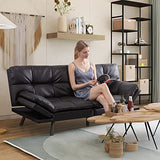 Opoiar Canapé-lit futon avec cadre et matelas, noir en mousse à mémoire de forme, siège futon, canapé couchette moderne pliable pour petit espace/bureau/appartement