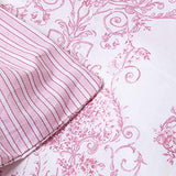 HOMESCAPES Parure de lit Housse de Couette + Taie d'oreiller Rose Effet « Toile de Jouy » en Polycoton, 230 x 220 cm