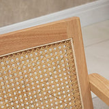 HOMCOM Fauteuil Lounge Chaise en Rotin avec Coussin - Dossier en cannage - Assise Profonde - accoudoirs - Structure Bois hévéa - Aspect Lin Beige