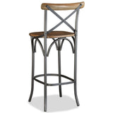 Festnight Tabouret de Bar Style Industriel en Bois de Manguier Massif et Acier Dossier Croisé