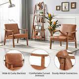 Yaheetech Fauteuil de Salon Confortable Fauteuil Chaise Cadre en Bois d’hévéa pour Salon Chambre Salle de Séjour Bureau Intérieur 62 cm L × 70 cm l × 74 cm H Marron Clair