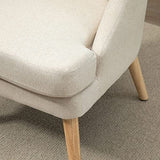HOMCOM Fauteuil Lounge Design scandinave Pieds effilés Bois Massif hévéa revêtement Tissu Polyester Aspect Lin Beige