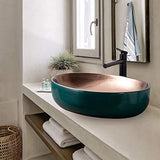 HEIFEN Art Lavabo Céramique Conteneur Récepteur Évier Rectangulaire Évier Rétro en Métal Vitré Au-Dessus du Comptoir en Bronze Robinet De Drainage Taille Taille 55 * 40 * 14cm
