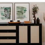 HOMIFAB Buffet cannage et Effet Bois Noir 175 cm - Padang