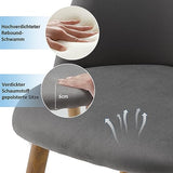 TUKAILAI Lot de 2 Fauteuil Chaise de Salle à Manger Velours Gris Chaise de Bureau Ergonomique Pieds Métal avec Finition en Bois Gris