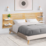IDMarket - Tête de lit Lattes AVA 240 CM Bois Clair et étagères Blanches