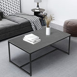 FATIVO Table Basse Marbre de Salon: Table Café Industrielle Rectangulaire Design Table Basse Noir Moderne Scantinave en Pierre Frittée Grand Plateau pour Salon Bureau Café - Gris 100x60x43cm