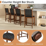 RELAX4LIFE Lot de 2 Tabouret de Bar en Bois Massif, Chaise de Salle à Manger avec Tissage en Cuir PU, Chaise Haute Cuisine avec Repose-Pieds, Assise 61 CM, Charge 150 KG pour Salon Bar