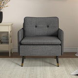 HOMCOM Fauteuil scandinave Dossier capitonné avec Passepoil en Tissu 76 x 68 x 80 cm | Gris et Pieds en métal Noir et doré