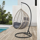 Siège Suspendu avec Panier Cadre Coussins Fauteuil Zen pour Intérieur Extérieur Support Solide en Acier Housse Amovible Polyester Capacité de Charge 150 kg Polyrotin Hauteur 195 cm Marron Gris Foncé