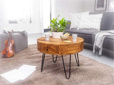 FineBuy Table Basse Sheesham en Bois Massif/Metal 60 x 44,5 x 60 cm | Table d'appoint de Style Moderne | Table de Salon avec Deux tiroirs
