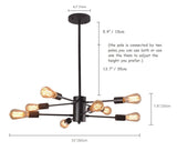 Dellemade Sputnik Lustre 8 lumières Vintage Suspension pour salle à manger, salon, cuisine, bureau, café, restaurant, noir