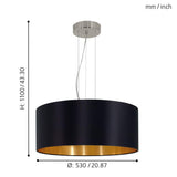 Eglo 31605 Suspension maserlo Diamètre 53 cm Nickel mat acier abat-jour noir/or