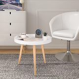WOLTU Table Basse Ronde en Bois Massif, Petite Table de Salon Décoratif Table d'appoint Moderne Blanche Chêne 50x44 cm (ø x H) TS143ws