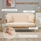 HOMCOM Canapé à 2 Places Fauteuil Salon Moderne et Scandinave Style Naturel en Bois et Tissu - dim. 123L x 69l x 74H cm - Beige