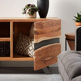 Kave Home - Meuble TV Uxia 160 x 65 cm avec 2 Portes en Bois Massif d'acacia et Pieds en Acier Noir