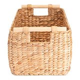 Decorasian Panier de rangement tressé en jacinthe d'eau – jonc de mer long et étroit avec poignée en bois