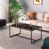 FATIVO Table Basse Marbre de Salon: Table Café Industrielle Rectangulaire Design Table Basse Noir Moderne Scantinave en Pierre Frittée Grand Plateau pour Salon Bureau Café - Noir 100x60x43cm