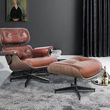 Xin Hai Yuan Chaise Pivotante Mid Century Lounge Chair avec Pouf, Fauteuil Inclinable en Cuir Véritable avec 8 Couches en Bois Massif Et Base en Aluminium Robuste pour Salon, Bureau, Salon