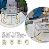 Huuryoudo Lot de 2 Tables Basses en Verre doré avec Structure en métal - Table d'appoint Ronde pour Balcon, canapé, Table avec Petite Table de Salon, Plateau en Verre doré