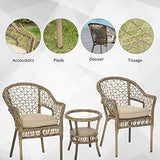 Outsunny Ensemble Bistro de Jardin Style bohème Chic 2 fauteuils avec Coussins + Table Basse résine tressée Beige