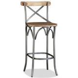 Festnight Tabouret de Bar Style Industriel en Bois de Manguier Massif et Acier Dossier Croisé