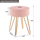 Duhome Tabouret Rond en Tissu Velours Rose Clair Pouf Pieds métallique sélection de Couleur 9111