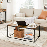 VASAGLE Table Basse pour Salon, avec Cadre en Acier, Facile à Assembler, 100 x 55 x 45 cm, Style Industriel, Marron Rustique et Noir LCT052B01