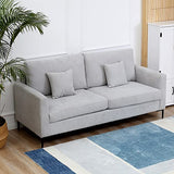 HOMCOM Canapé 3 Places Grand Confort - Rembourrage épais en Mousse Haute densité 25D - 2 Coussins - Piètement en métal Noir Tissu Aspect Lin Gris Clair