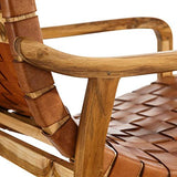 Tousmesmeubles Fauteuil Teck/Cuir tressé Cognac - Essaouira - L 71 x l 66 x H 90 - Neuf