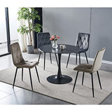 Casa Vital Table à manger Interlanta, noir, 90 x 90 x 75 cm, rond, plateau en pierre frittée, motif marbre noir, pied colonne en métal, plateau de base large et stable