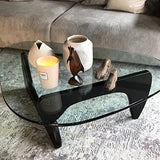 Noguchi Table basse en verre triangulaire Table d'extrémité en verre vintage, base en bois massif et plateau en verre transparent Table d'extrémité moderne pour le salon, le patio ou le bureau.