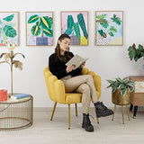 Baroni Home Fauteuil en Tissu avec Assise et Dossier Rembourrés, Fauteuil de Salon avec Jambes Dorées en Fer, Fauteuil Ergonomique et Confortable pour Chambre, Séjour, Bureau, Jaune, 67x64x77 cm