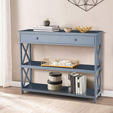 Table console, table d'entrée, 3 niveaux, design Classic X avec tiroir, salle d'entrée, table étroite, facile à monter (gris)