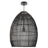 Paco Home Suspension Salon Boho Lampes En Osier Rotin Salle À Manger Lampe Papier E27, Type de lampe:Lampe à suspension - Type 2, Couleur:Noir (Ø52 cm)