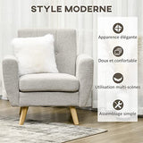HOMCOM Fauteuil de Salon Relax Style scandinave Dossier capitonné en Tissu 85 x 76,5 x 86 cm - Gris Clair et Pieds en Bois