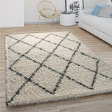 Tapis Shaggy Tapis De Salon Poil Long Moderne Boho Scandinave Motif Diamant, Dimension:160x220 cm, Couleur:Crème 2