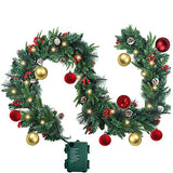 wucgea 2.7m Guirlande Sapin Noël – Extérieures Guirlande Sapin Artificiel avec lumières et Pommes de pin Boules de Noel pour décorer Manteau de cheminée Porte fenêtre escaliers Garde-Corps