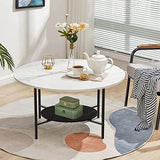 FATIVO Table Basse Ronde Marbre Salon: Table Café Industrielle Design Table Basse Blanche Moderne Scantinave en Pierre Frittée Grand Plateau pour Salon Bureau Café - φ80x48cm Noir