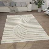 Paco Home Tapis Poils Longs Tapis De Salon Tapis Shaggy Aspect 3D Ethnique Boho Look Vintage Doux, Dimension:80x150 cm, Couleur:Crème 7