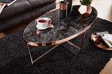 FineBuy Table Basse Ovale 110 x 40 x 56 cm Apparence De Marbre Noir | Table d'appoint Conception Moderne | Table De Sofa Structure Métallique Cuivre | Table De Salon Grand Verre De Sécurité Acier