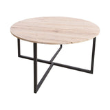 Table basse ronde pour salon avec pieds en métal, noir + chêne blanc.