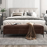 Pouf Coffre De Rangement Banc,Banc De Rangement Velours Rembourrés Fin Du Lit Banc,Premium Coffre De Stockage Banc De Chambre Avec Rangement,Pas Besoin D'assembler-Marron 60x40x43cm(24x16x17inch)