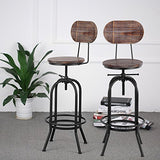 IKAYAA Lot de 2 Tabouret de Bar de Hauteur Réglable Vintage en Bois Tabouret de Salle a Manger Style Industriel Pinewood Haut + Métal avec Sac à Dos