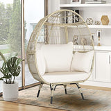 KOMFOTTEU Canapé en rotin en forme d'œuf - Fauteuil de jardin avec coussin - Avec structure en métal - Pour jardin, salon, terrasse