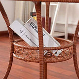 Zidao Rotin Table Basse Ronde, Plateau en Verre Cadre en Acier Tablette inférieure Patio mobi Petite Table thé Table Ronde Table de Loisirs Simple Moderne,Marron
