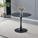 Casa Vital Table à manger Interlanta, noir, 90 x 90 x 75 cm, rond, plateau en pierre frittée, motif marbre noir, pied colonne en métal, plateau de base large et stable