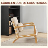HOMCOM Fauteuil de Salon avec Cadre en Bois Massif Fauteuil Lounge - Assise Profonde - accoudoirs - Aspect Velours Beige