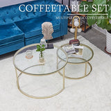 Huuryoudo Lot de 2 Tables Basses en Verre doré avec Structure en métal - Table d'appoint Ronde pour Balcon, canapé, Table avec Petite Table de Salon, Plateau en Verre doré