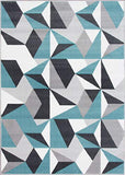 The Rug House Tapis de Salon Traditionnel Milan Motif Moderne Géométrique kaléidoscope Gris Argenté Crème Bleu Canard
